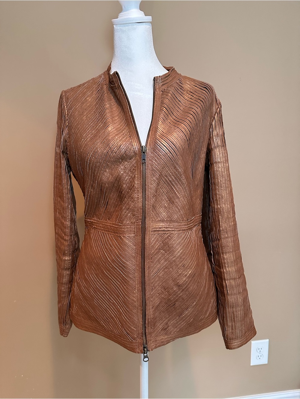 Bagatelle | Metallic Brown Textured Leather Jacket